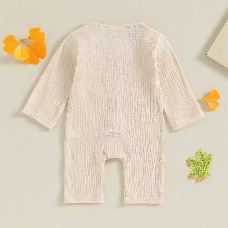 

0-24M Infant Baby Boy Button-Up Jumpsuit Cotton Linen Clothes Long Sleeve Pocket Romper Jumper Neutral Outfits
