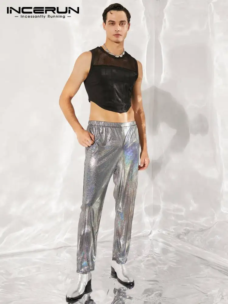INCERUN Fashion Casual Style Mens Party Pants Allmatch Shiny Fabric  Pantalons Stylish Male Hot Sale