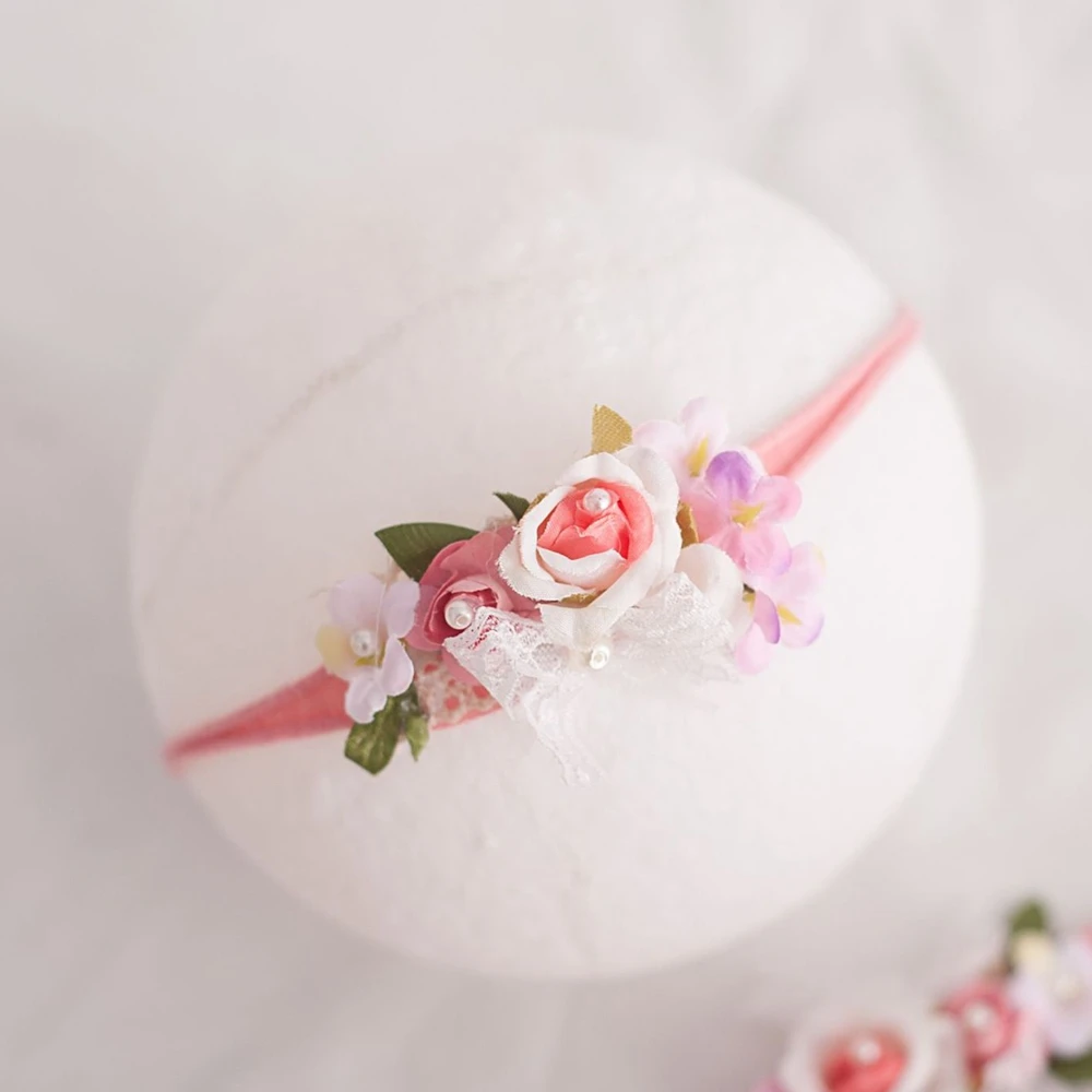 Baby Flower Headband Newborn Photography Prop Baby Girl Headwear Tiara Pearl Headwrap Studio Photo Infant Hair Accessories 4