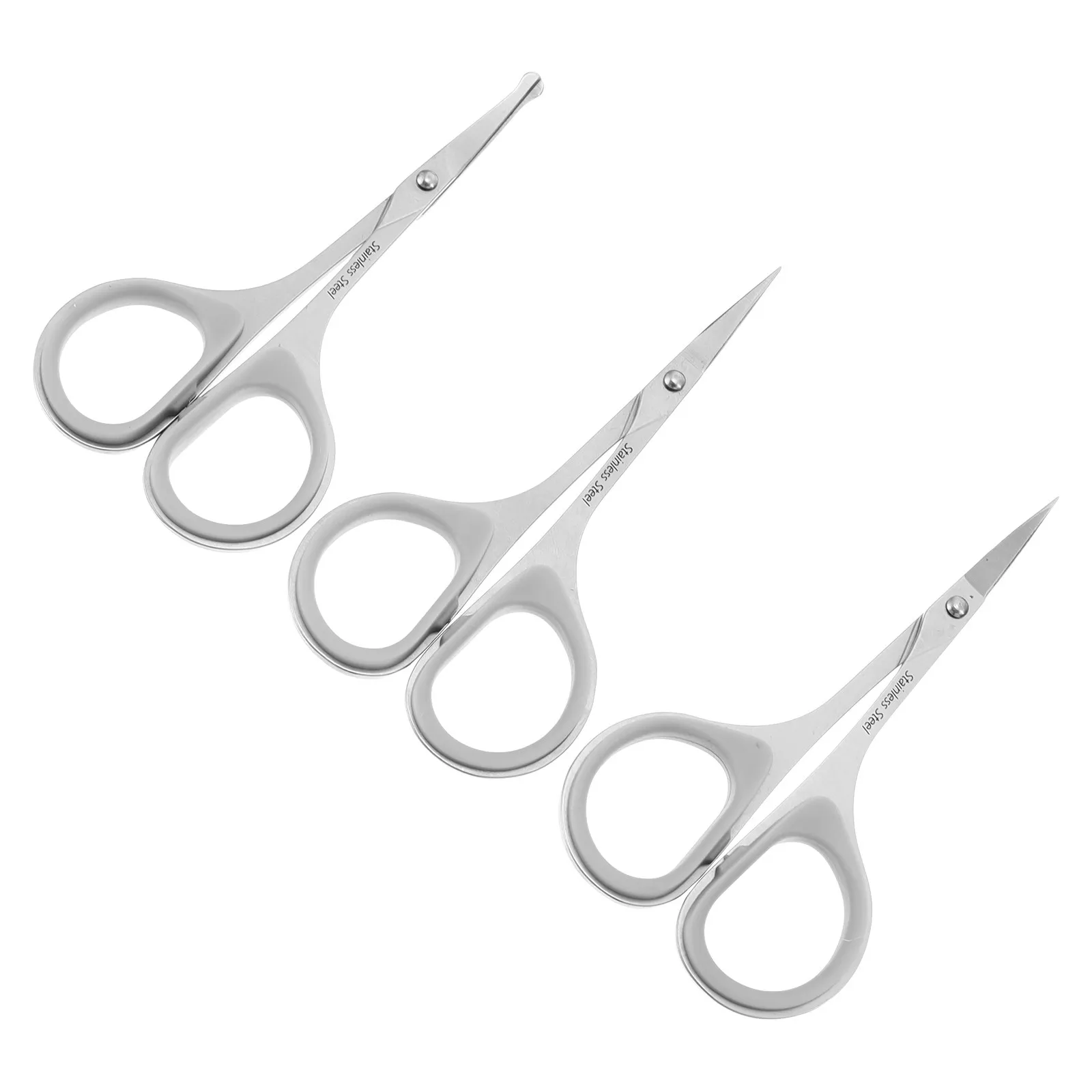 3Pcs 메이크업 가위 프리미엄 스테인레스 스틸 수염 눈썹 코 머리 트리밍 손질 가위 얼굴 머리카락 도구