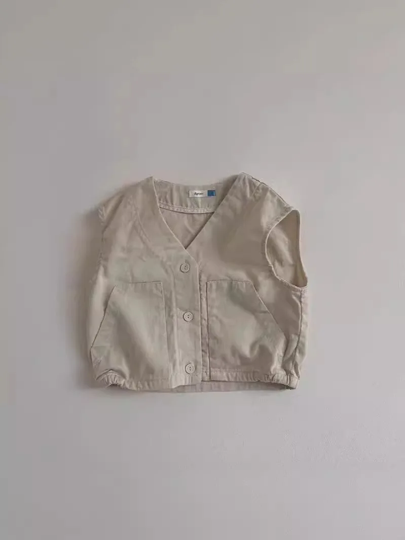 Spring New Baby Sleeveless Denim Vest Jacket Solid Infant Girl Cotton V-neck Vest Toddler Boy Fashion Casual Cardigan Coat