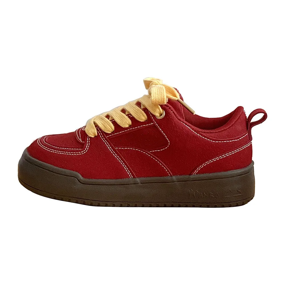 2024 New Spring Thick Sole Women Board Shoes Wine Red Canvas Shoes Women Shoes Lace up Fashion Mixed Color Sports Shoes 24-161