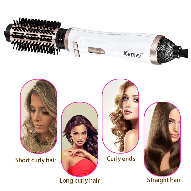 Kemei Rotary 2in1 Hot Air Brush Styler Hair Dryer Brush for Salon at Home Electric Rotating Hair Curlyer Comb