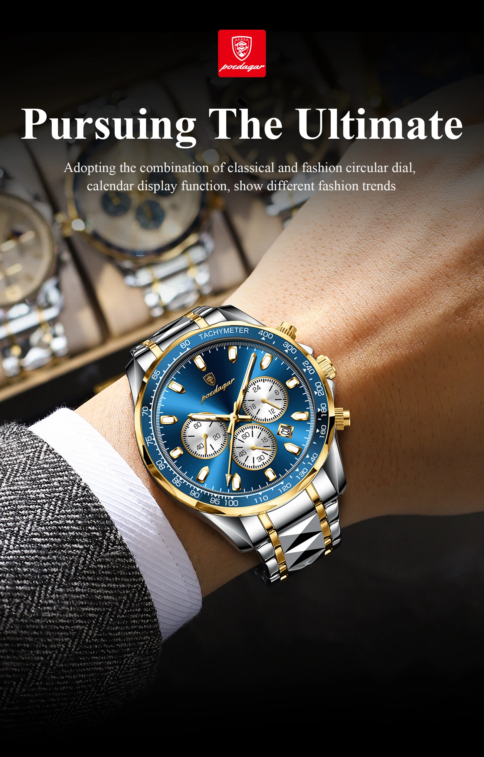 Men's Quartz Watch Chronograph Business Waterproof Luminous Date_voghion.com