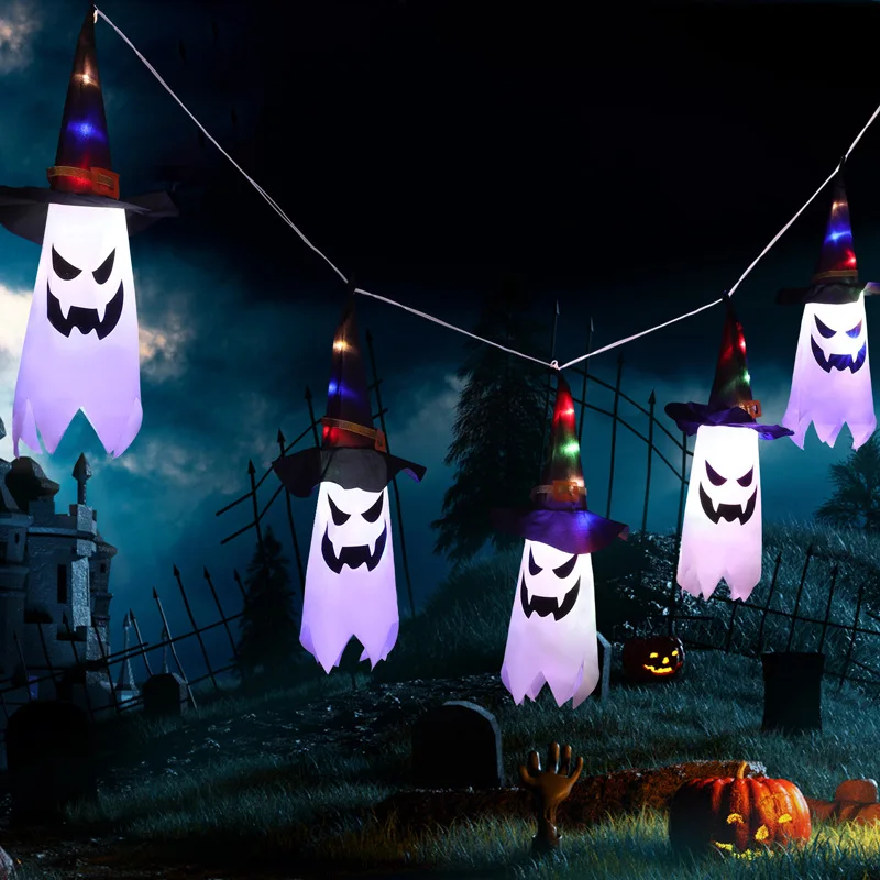 

5pcs/Set LED Halloween Decoration Flashing Light Gypsophila Ghost Festival Dress Up Glowing Wizard Pumpkin Hat Lamp Decor