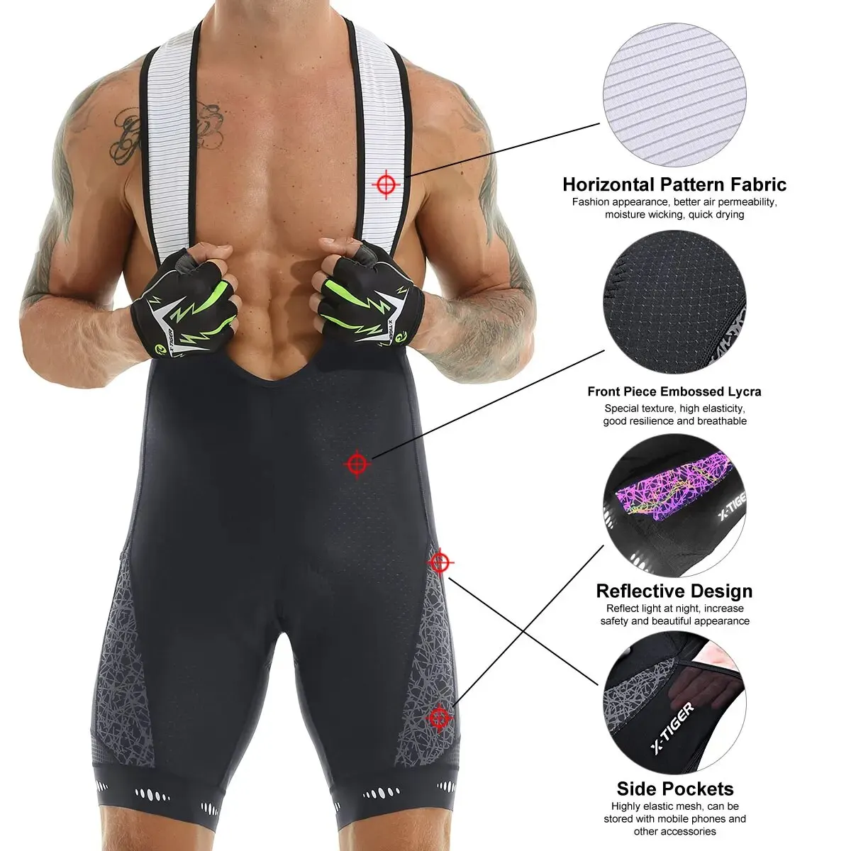 Cycling Bib Shorts Cycling Bib Shorts 5D Gel Pad Mountain Bike Shorts Bretelle Pockets Outdoor Breathable UPF50+ Bike Tight Bicycle