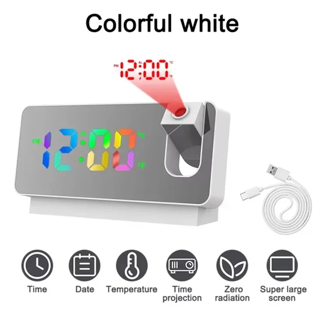 Multifunctional 180° Rotating Projection Creative Alarm Clock, Silent Colour , Bedroom Ceiling Projection Gift 3