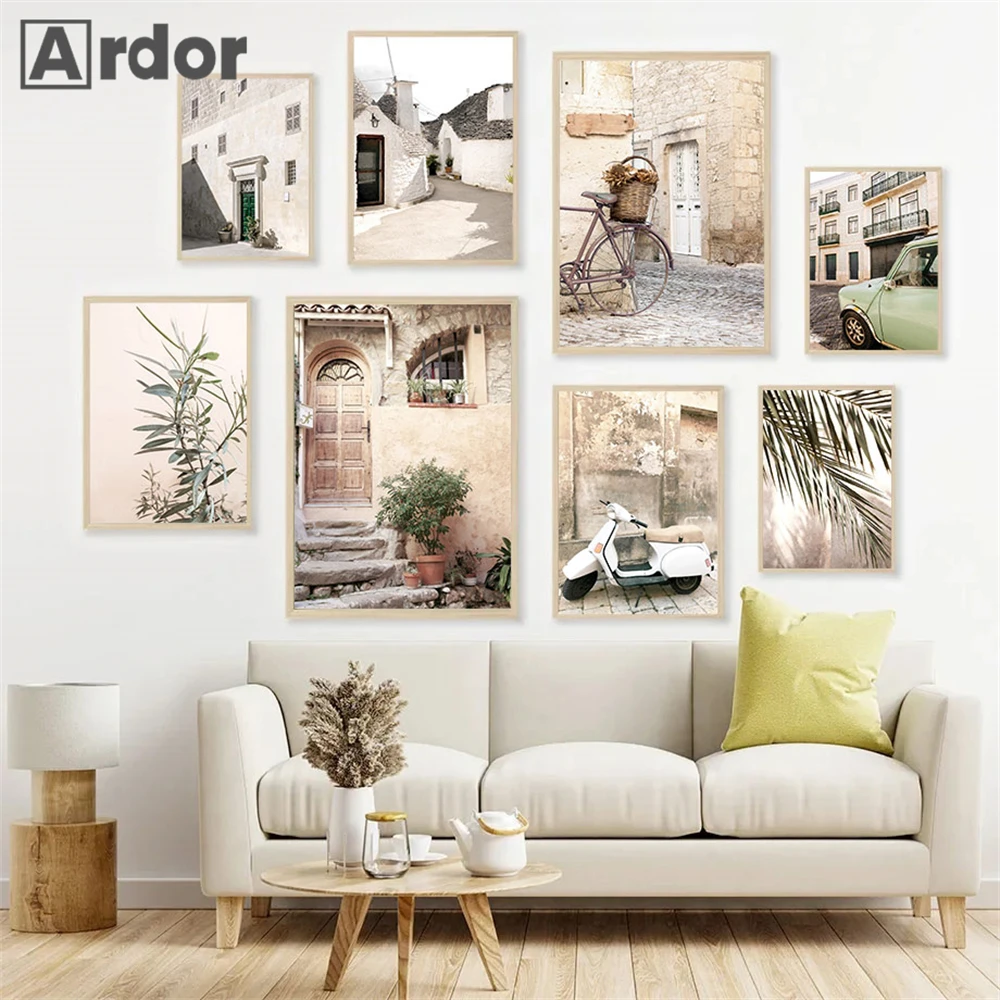 

Bicycle Car Motorcycle Olive Palm Leaf Wall Art Canvas Painting Village Posters And Prints Nordic Wall Pictures Home Decoration