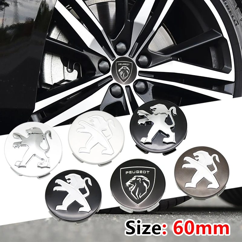 60mm Car Wheel Hub Caps Auto Emblem Tire Center Cover Badge Decor Peugeot 208 3008 107 308 2008 207 508 607 301 106 406 407 wheel hub caps