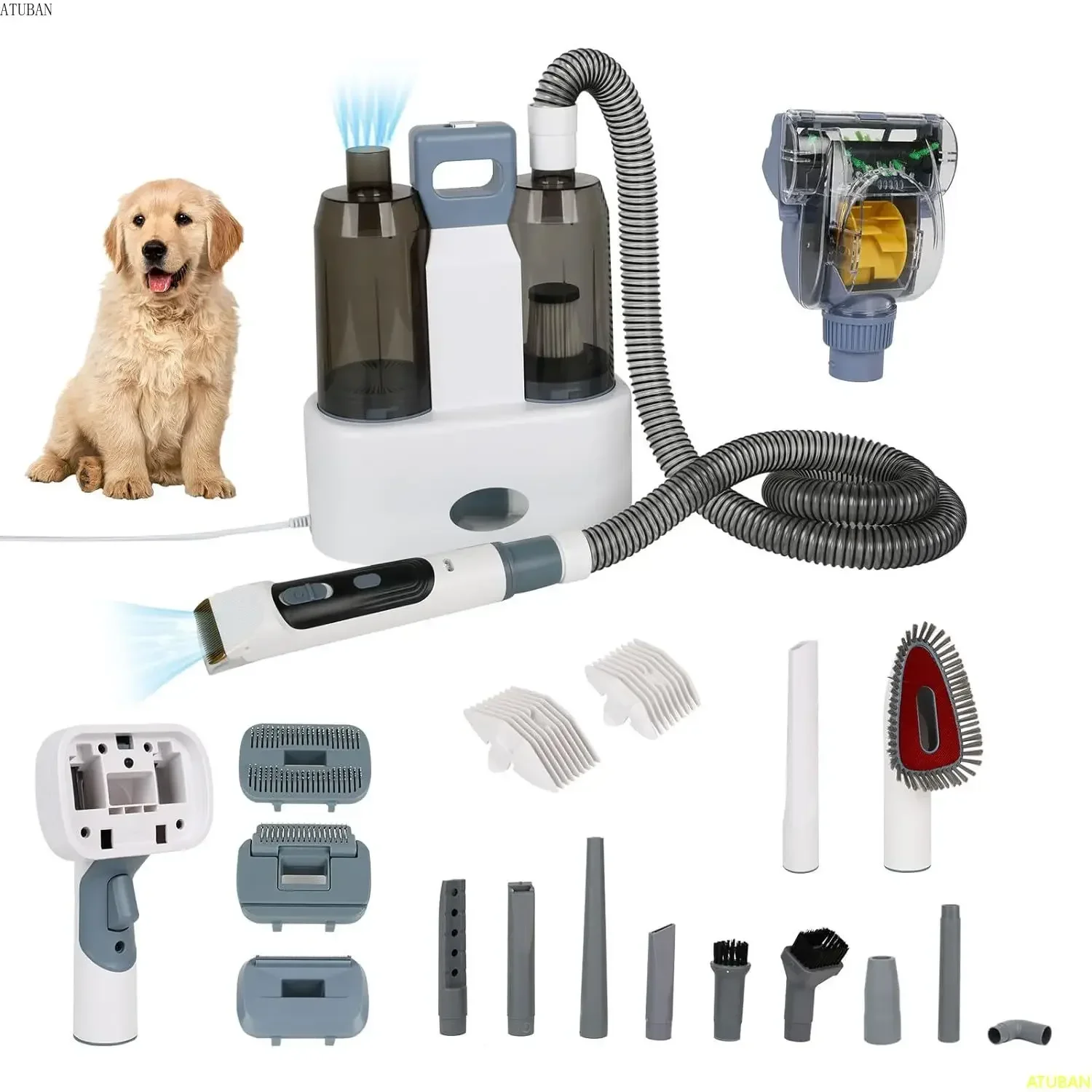 

AMOBOX Dog Grooming Kit with 13 Tools,Pet Grooming Vacuum at Home Shedding & Drying Hair Clipper with Various Cleaning Heads