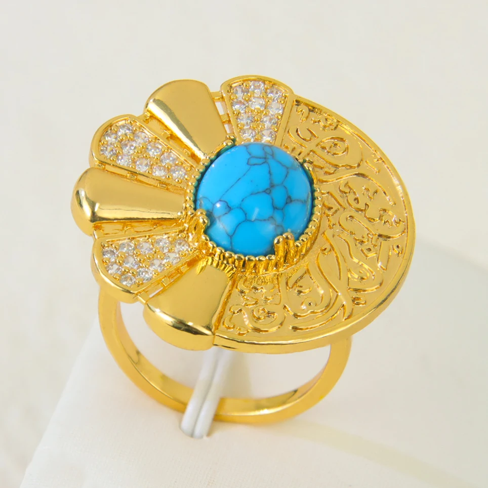 Arabische Vintage-Türkis-Ringe, 21 Karat vergoldet, italienischer Zirkonia, exotische Ringe, Algerien, Damen, Brautparty, Schmuck, Geschenke – Detail 7