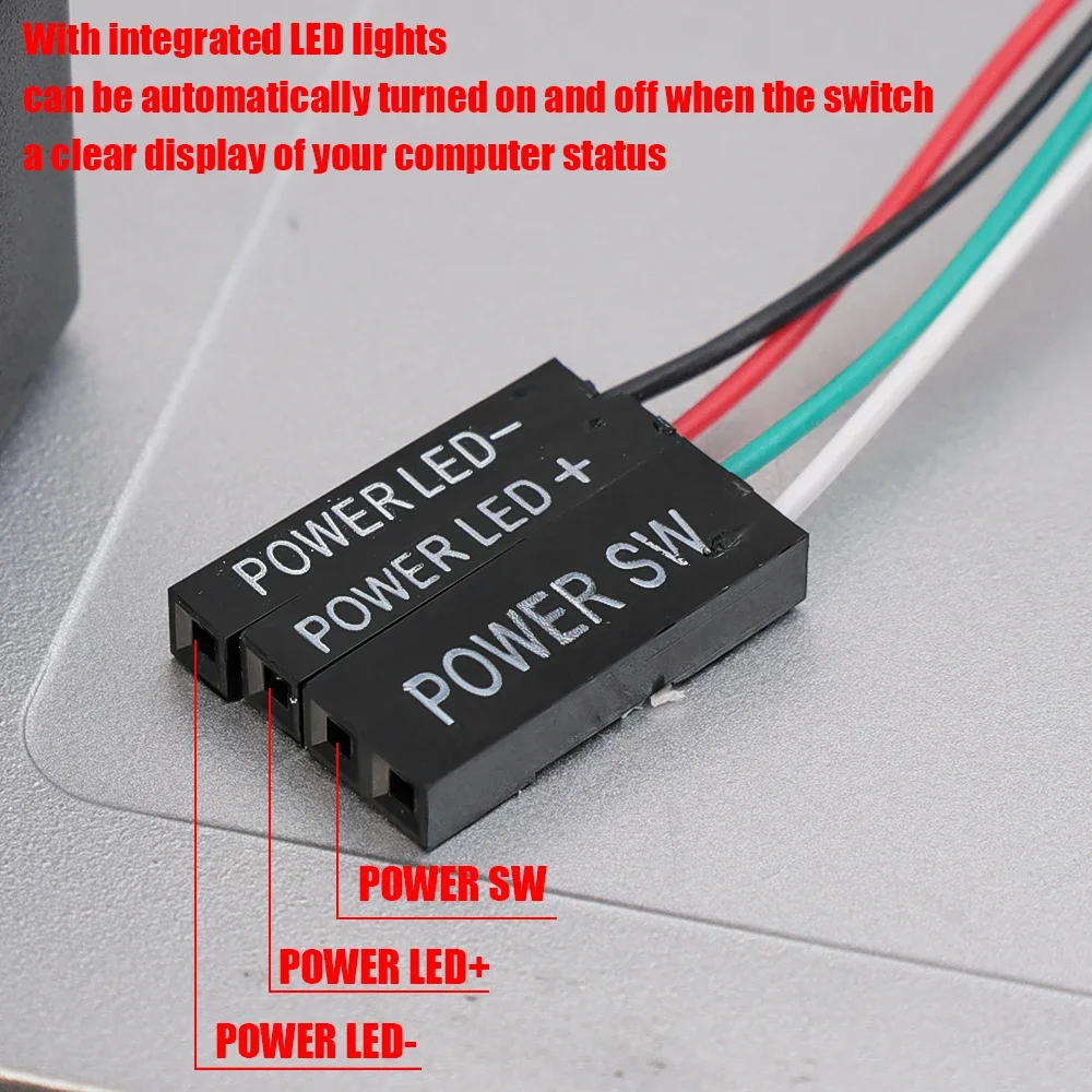 Computer Desktop Power Switch Cable LED Light PC Motherboard External Start Power On/Off Button Extension Cable for Home Office