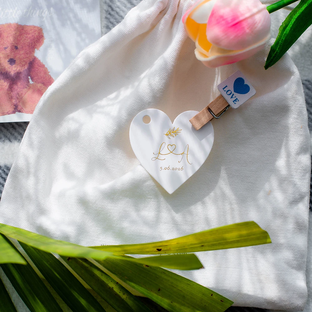 Gold Heart tags Customize your first letter of name Wedding Invitations Hang Tags For Handmade Items Personalized Card