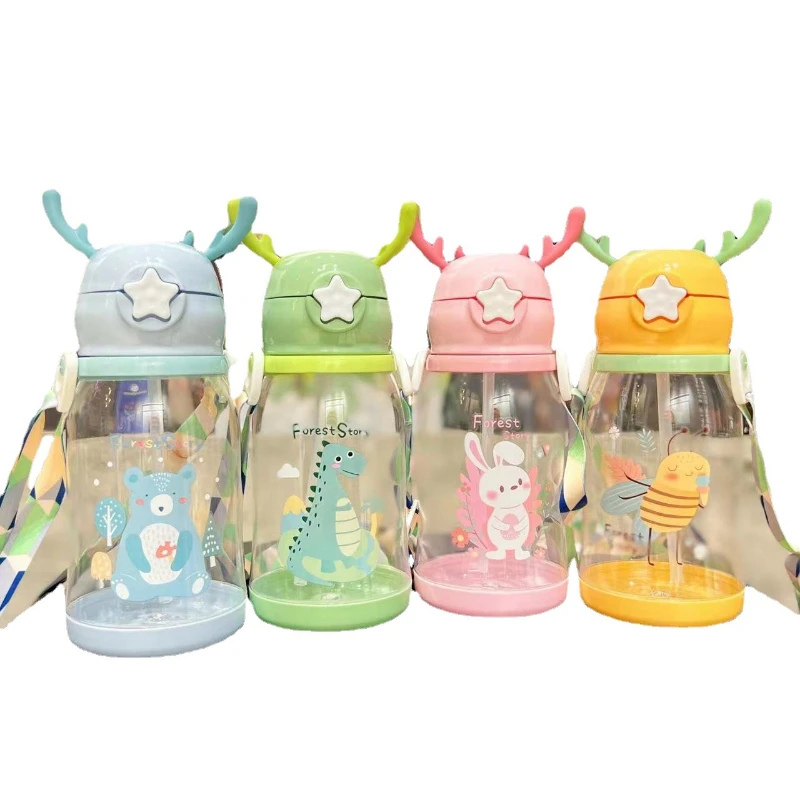 Lovely Antler Kids Water Sippy Cup Creative Cartoon Baby Cups con cannucce bottiglie d'acqua a tenuta stagna tazza per bambini all'aperto BPA Free