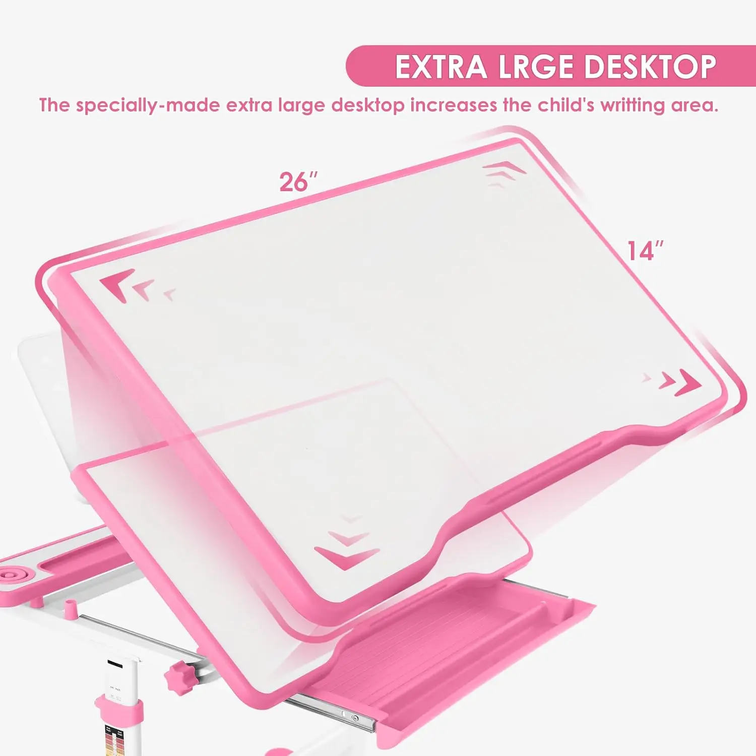 Artist hand Kids Study Table and Chair Set,Adjustable Girls School Writing Study Table,with Large Writing Board LED Pull Out Dra