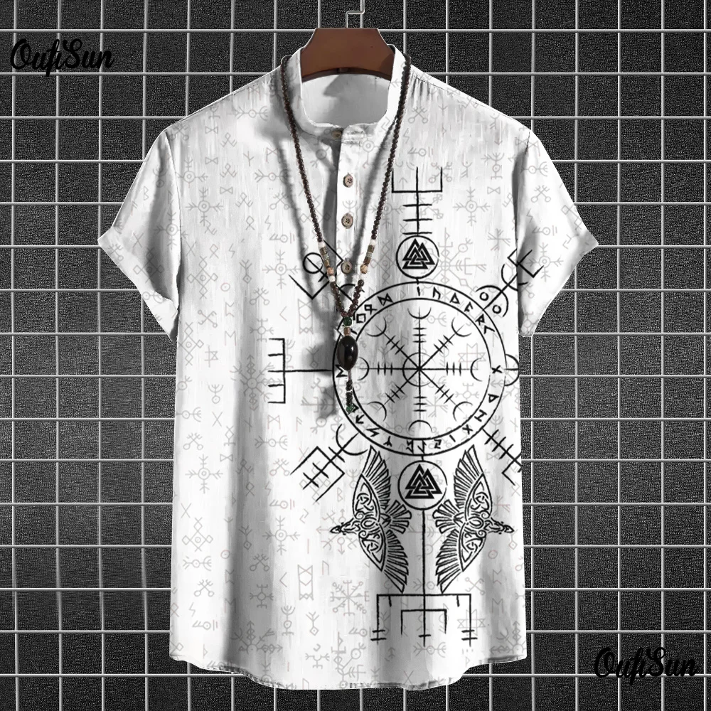 

Vintage Men's Shirts 3d Totem Print Clothing Oversized Short-Sleeved Tops Casual Half-Open Shirts For Men Henley Shirts 5xl Tees