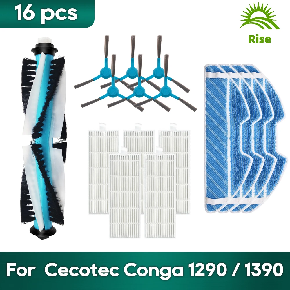 para o Robô Aspirador Cecotec Conga 12901390 1590 Kit de Reposição de Peças Acessórios Rolo Escova Pano Mop Pano Hepa Filtro