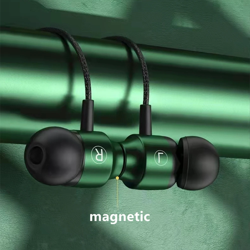 L Jack Magnetic Gamer Wired Headphones Gaming Green Metal HiFi Bass Stereo 3.5mm Type C Earbuds for Mobile Phone Computer Mic He 3