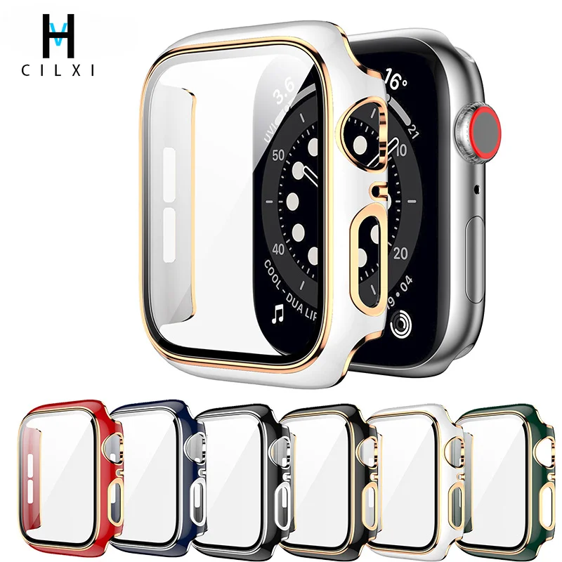 

Glass+plating Watch Cover for Apple Watch Case 45mm 41mm 44mm 40mm 42mm 38 Bumper+Screen Protector for Iwatch SE 8 7 6 5 4 3 2 1