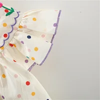 New Cute Girl'S Dress Sweet Rose Embroidered Small Round Dots Korean Version Loose Bubble Sleeve Cotton Beach Skirt 5