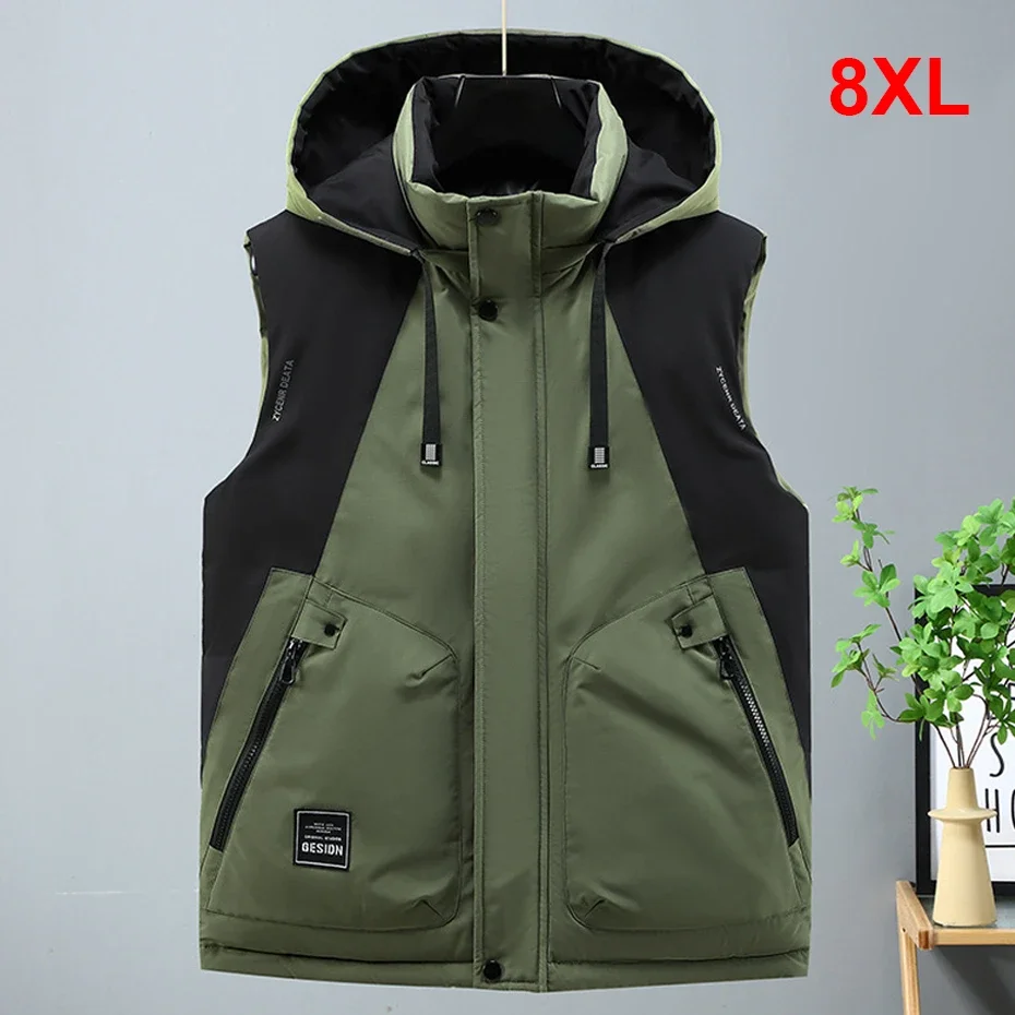 Autumn Winter Thick Vest Men Plus Size 8XL Cargo Vests Patchwork