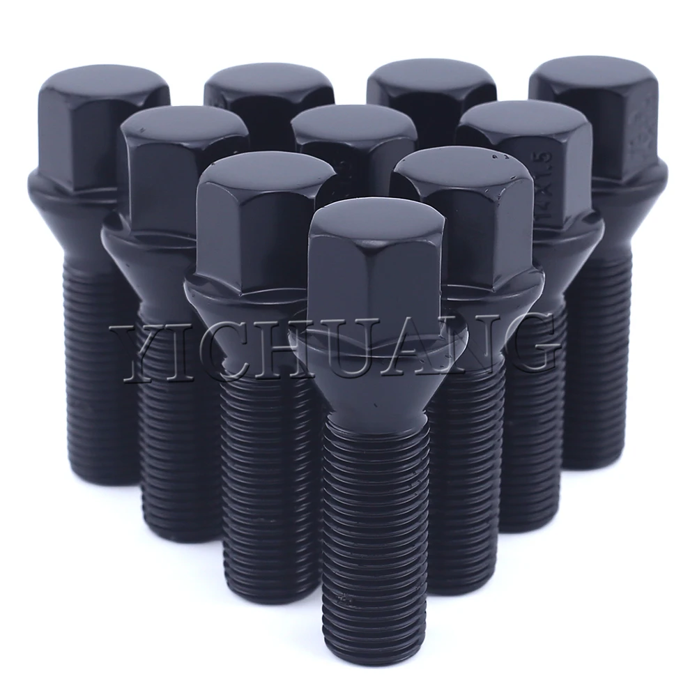 Car Wheel Lug Nut Bolts Cone Or Balll Seat Black Screw M12x1.5 /14x1.5