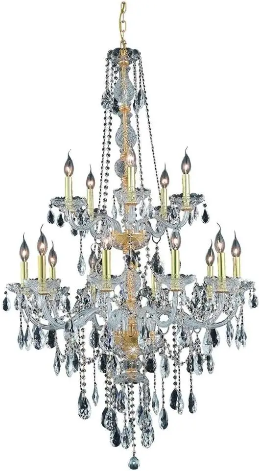 

Elegant Lighting Royal Cut Clear Crystal Verona 15-Light, Two-Tier Crystal Chandelier Finished in Gold with Clear Crystals