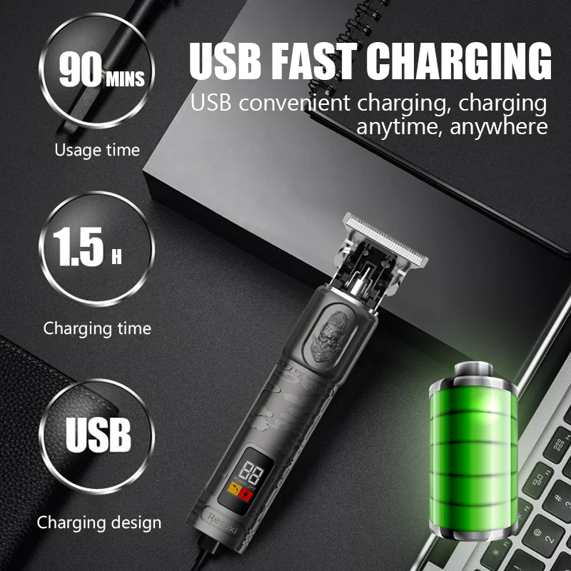 T9 LCD Electric Hairdresser Oil Shaving Head Electric Pusher Carving Pusher Clipper Hair Precision Trimmer Men Care