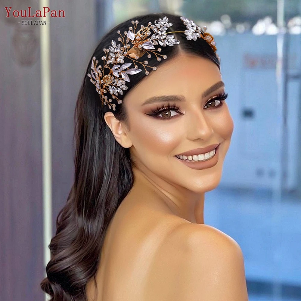 Bridal Hair Accessories YouLaPan Crystal Bridal Headpiece Alloy Leaf Headband Princess Tiara Pageant Headdress HP272
