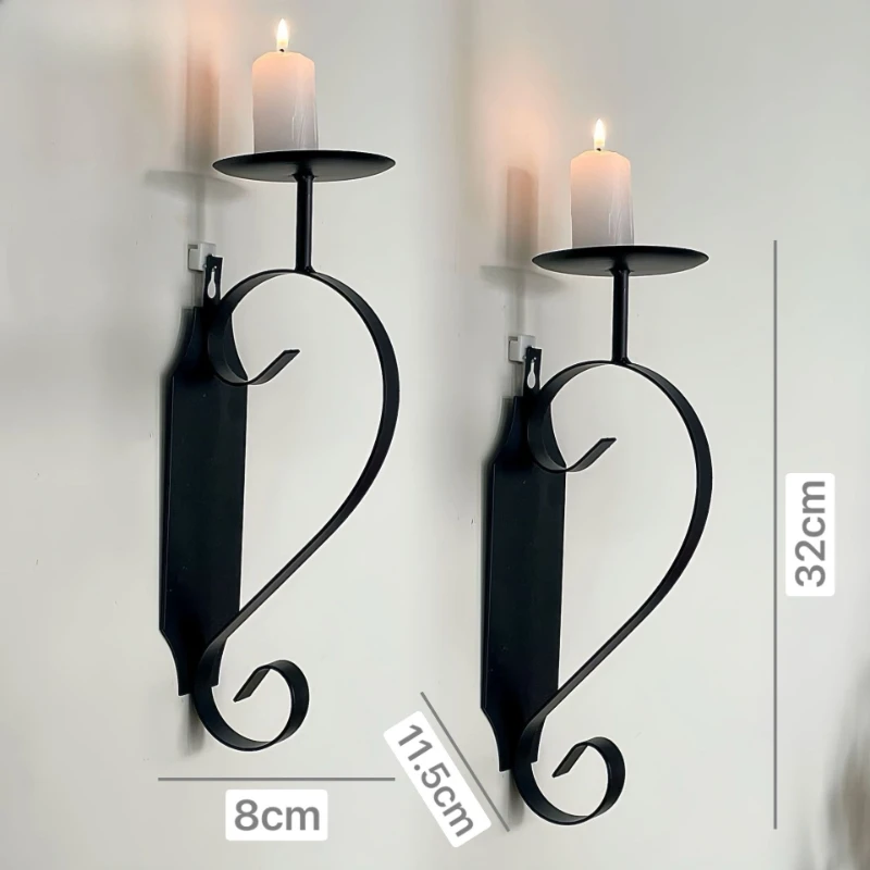Wrought Iron Wall Mounted Candle Stand Rural Style Home Decor