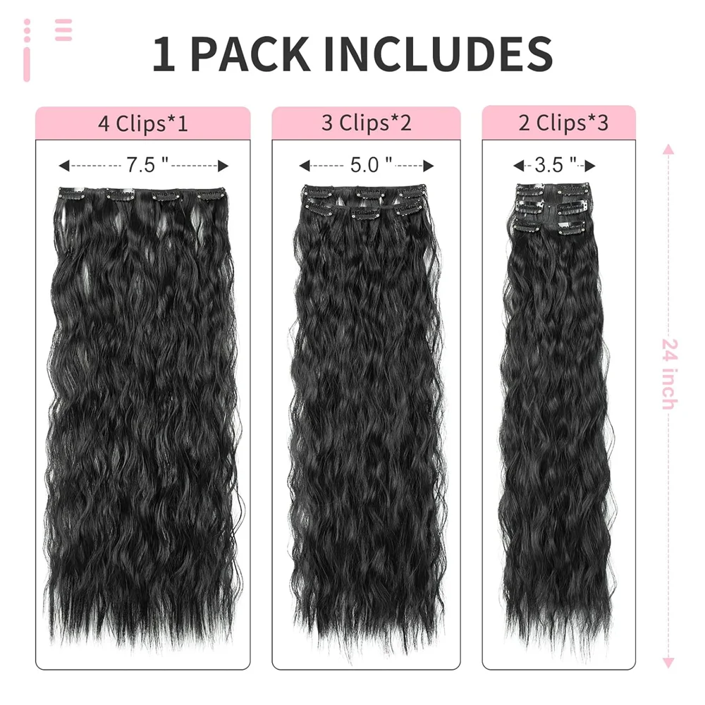 Clip In Hair Extensions 24 Inch 6PCS Hair Extensions Long Mermaid Waves Wavy Full Head Synthetic Clip On Hairpiece For Women