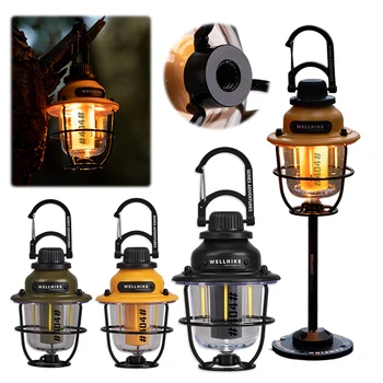 Camping LED Outdoor Vintage Light Stepless Dimming Retro Campsite Lantern Type-C Convenient Hook Waterproof for Hiking Fishing 2