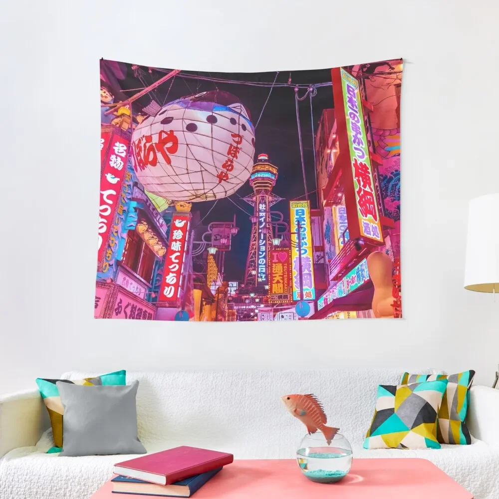 

Электрическая открытка из Осаки, гобелен, Настенный декор, декор для комнаты для девочек, украшение для улицы, гобелен