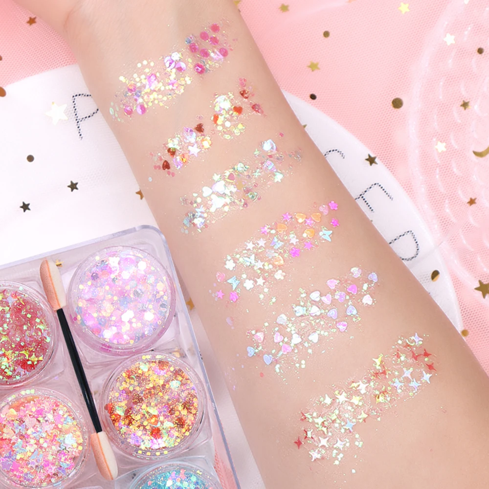 6 Colors/Set  Holographic Chunky Nail Sequins Glitter Makeup Eyeshadow Bulk Party Face Body Chunky Glitter For Festival Glitter 4