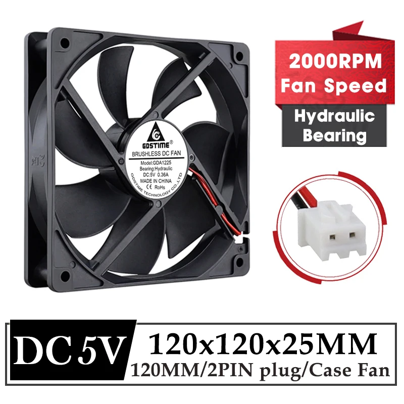 

Gdstime 5V вентилятор 120mm*25mm вентилятор DC бесщеточный охлаждающий вентилятор 120mm 2PIN компьютерный корпус кулер 12025 радиатор для ноутбука охлаждения процессора