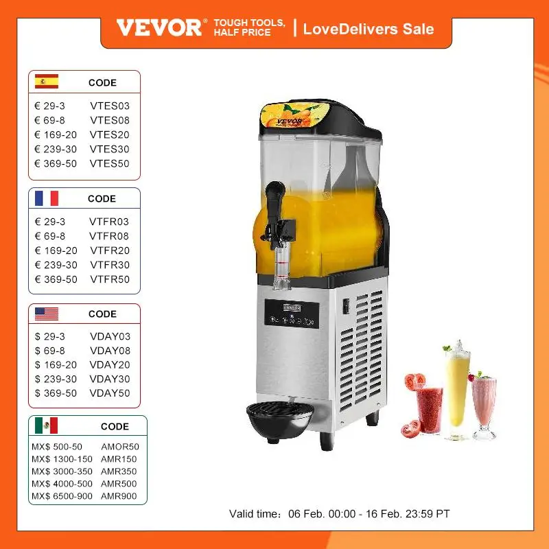 Vevor 12L Commercial Slush Granita Machine Slushies Maker Juicer Beverage Margarita Smoothie Frozen Drink Distributore Automatico