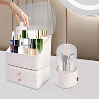 Large Makeup Organizer Make Up Cosmetics Plastic organizer box with Brush Holder Lid and Drawers 1