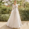 Round-Neck A-Line Women Wedding Dresses Elegant Lace Print Bridal Wedding Gowns Mopping Length Engagement Ball Vestidos De Noiva 1