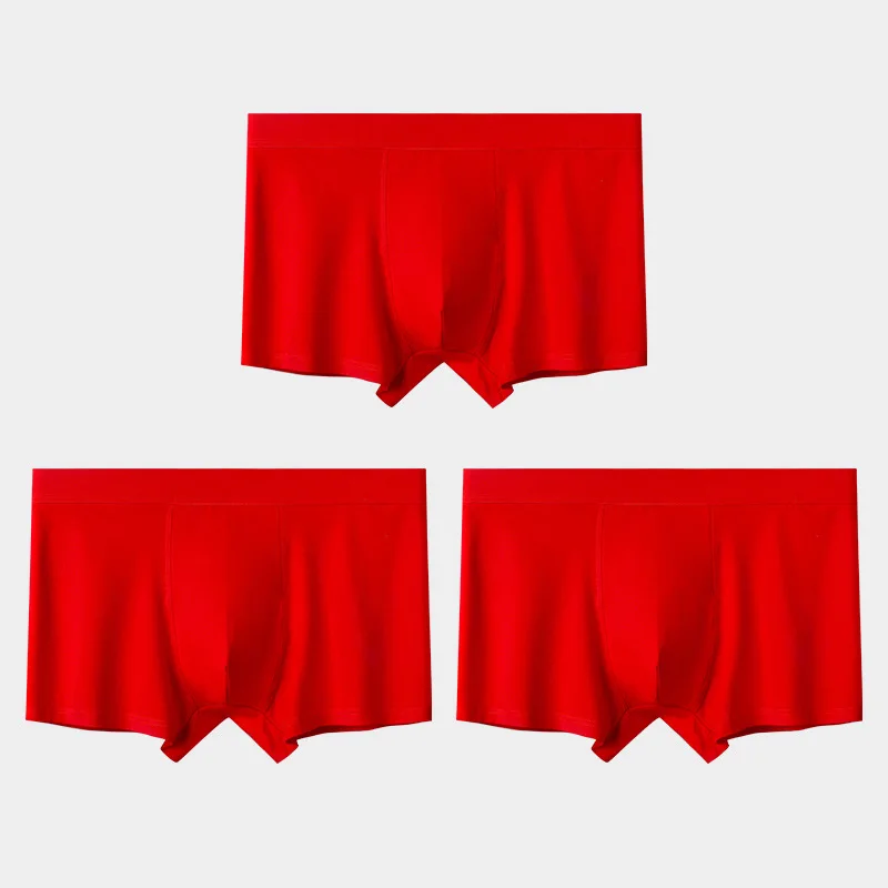 3PCS  red men's underwear pure cotton boxers youth shorts
