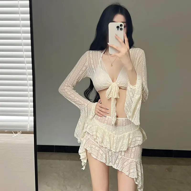 Women's Bikini2024New French Style Sexy Pure Desire Small Chest Split Conservative Four-Piece Hot Spring Swimsuit