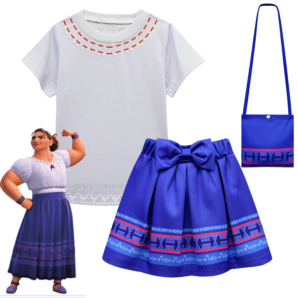 2022 Film Encanto Luisa Madrigal Dresssup Per Kid Top + Dress + Bag Girls Summer Clothing Set Magic Mirabel Dress Child Luisa Frocks