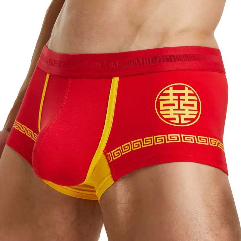 

Hot Sell Red Men Boxers Underwear Sexy Bulge Pouch Trunks Mens Boxershorts Natural Cotton Underpants Fashion Print Male Panties