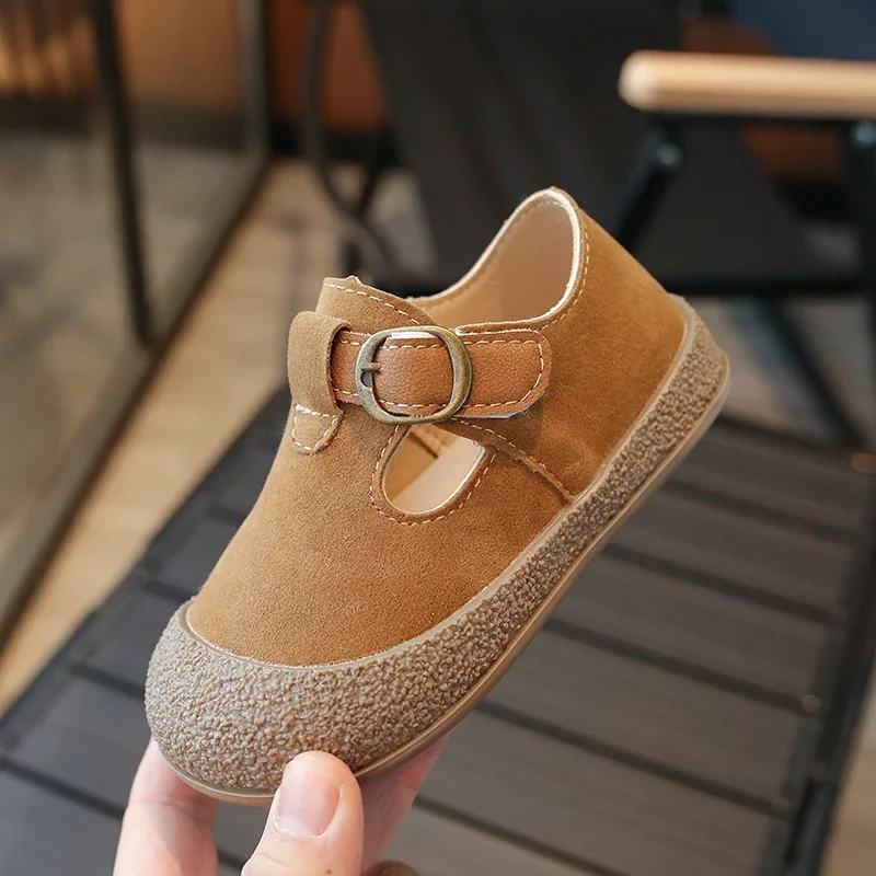 Children Fur Leather Shoes Toddler Gilrs Boys T-strap Casual Shoes Outdoor Infant School Autumn Spring 3-6Y Sneakers