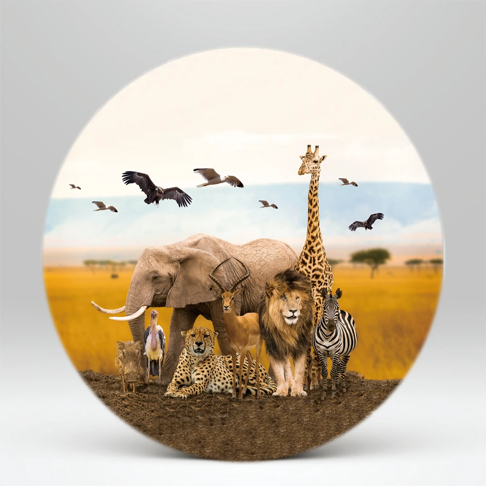 Jungle Animal Round Backdrop African Forest Safari Scenic Party Decoration Table Decor Banner Background Circle Props  NO-238
