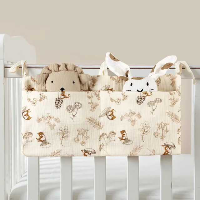 Nuovo sacchetto per pannolini da comodino in cotone carino sacchetto per pannolini usa e getta per bambini borsa per ragazzi ragazze culla bottiglia trolley borsa appesa 3