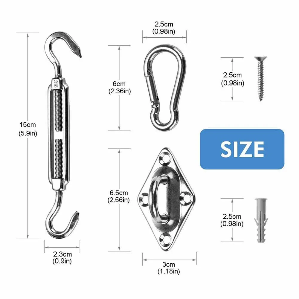 Shade Sail Hardware Kit for Triangle Rectangle Sun Shade Sail Installation 304 Grade Stainless For Garden Outdoors sun shade hardware kit
