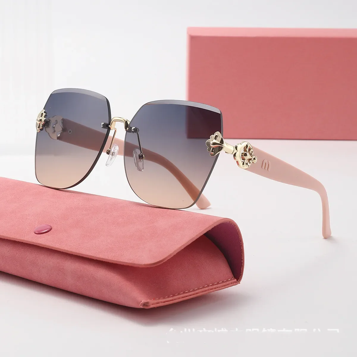 Großer Rahmen, leichte, luxuriöse, rahmenlose, modische Sonnenbrille für Damen, UV-Schutz, kleine Sonnenbrille DS-2402, Neu 2025