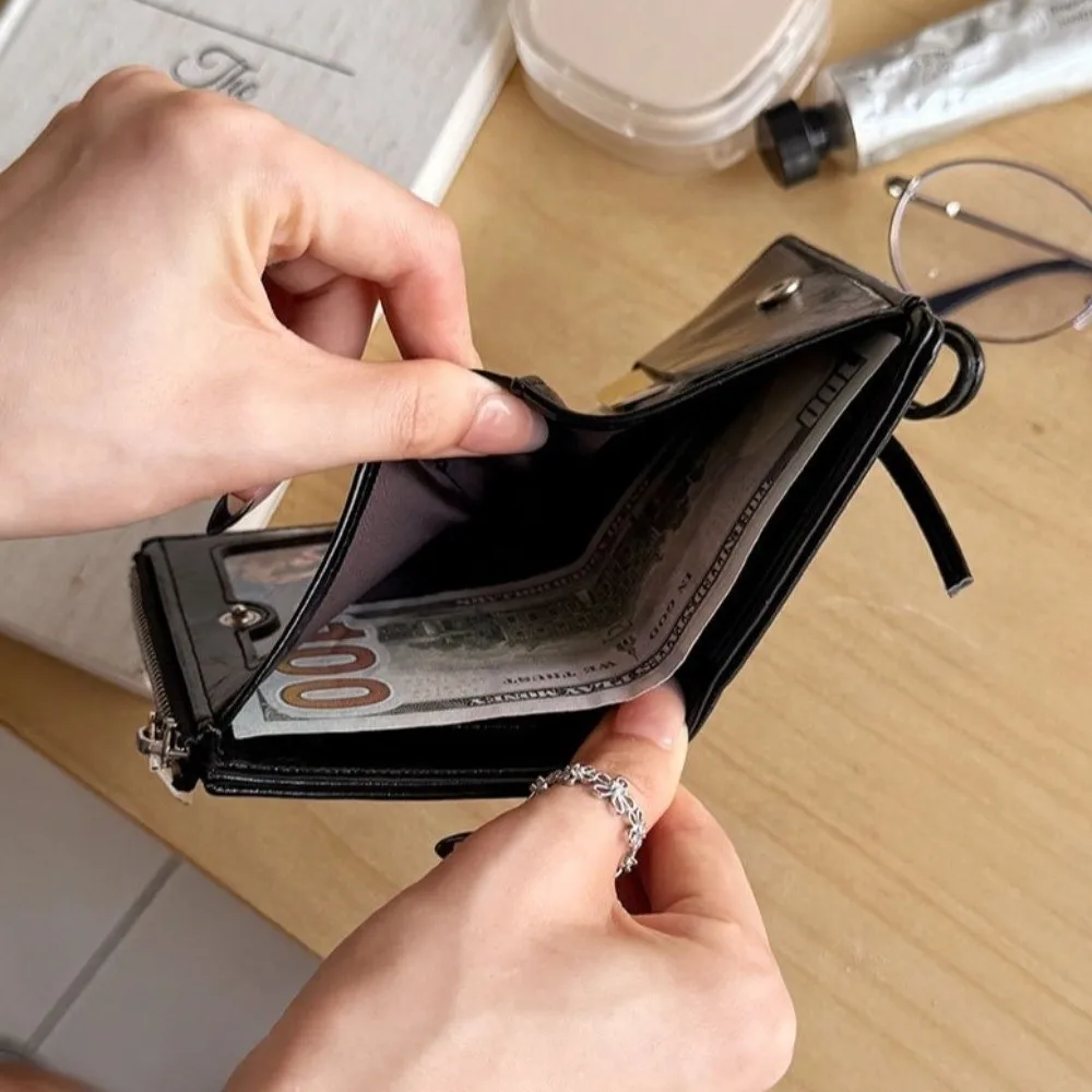 New Folding Coin Purse Portable Zipper Credit Card Holder Strap Bow Mini Wallets Women