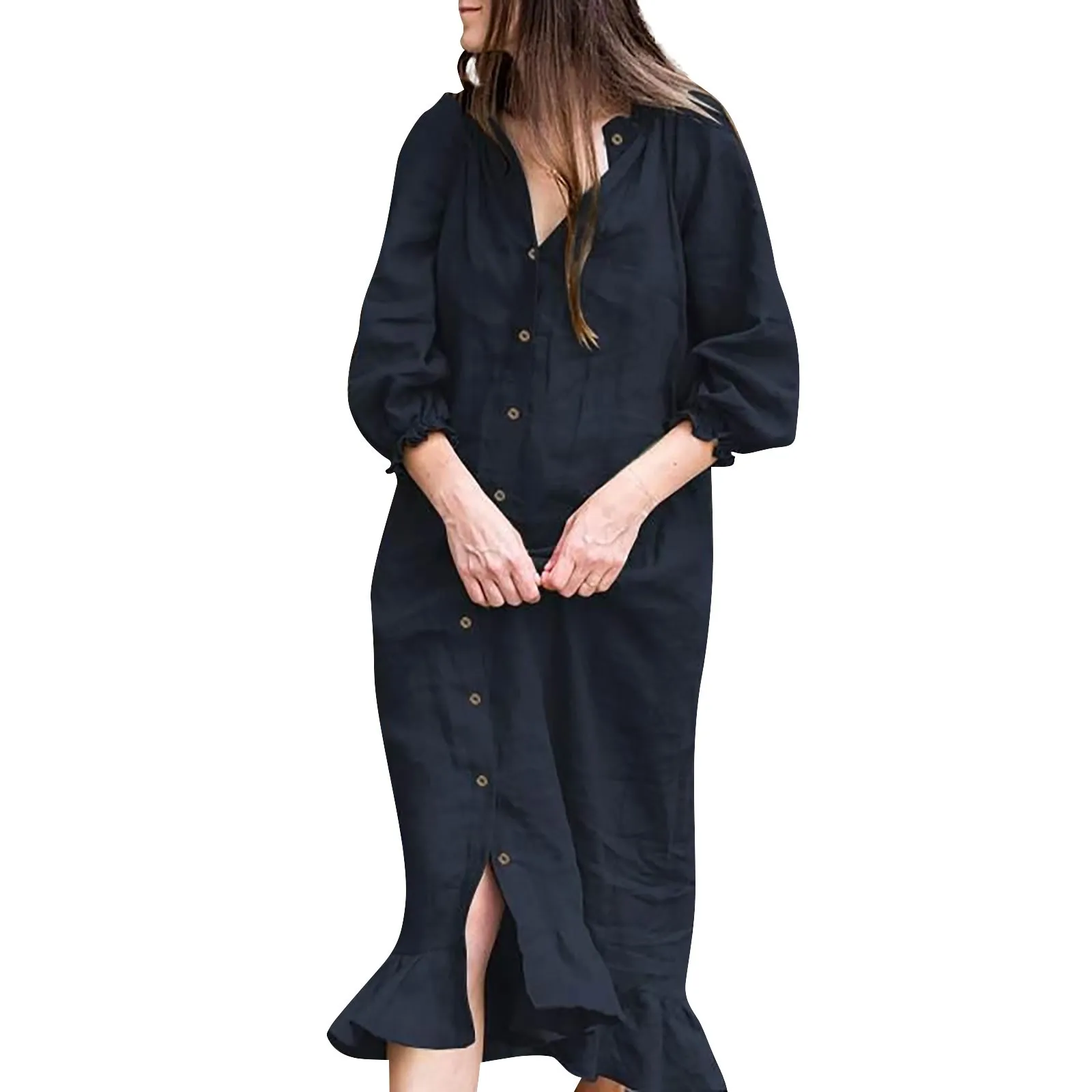 

Shirts Dresses for Women New literature Lady Casual Long Sleeve Button Down Ruffles Swing Dress elegant Loose Party Dress