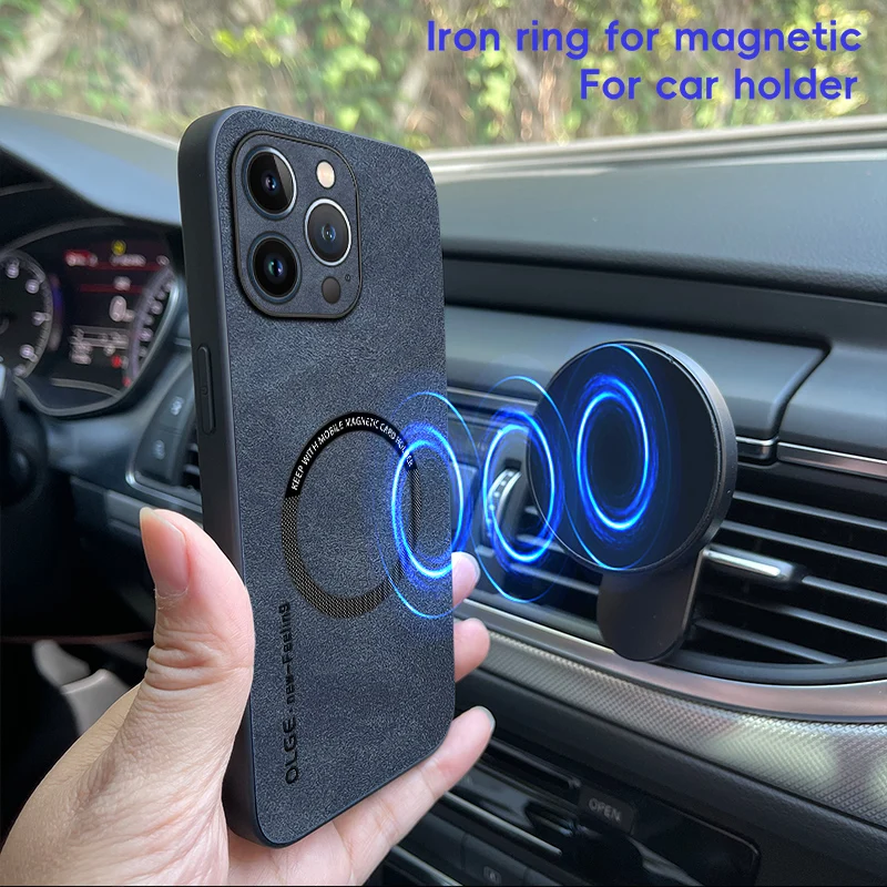 Magnetic Retro Leather Soft Phone Case with Wireless Charging Compatibility
